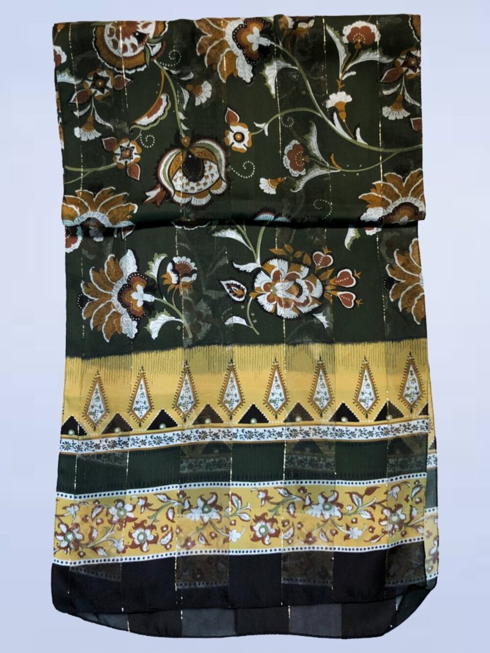 Green and Gold Floral Rectangle Scarf